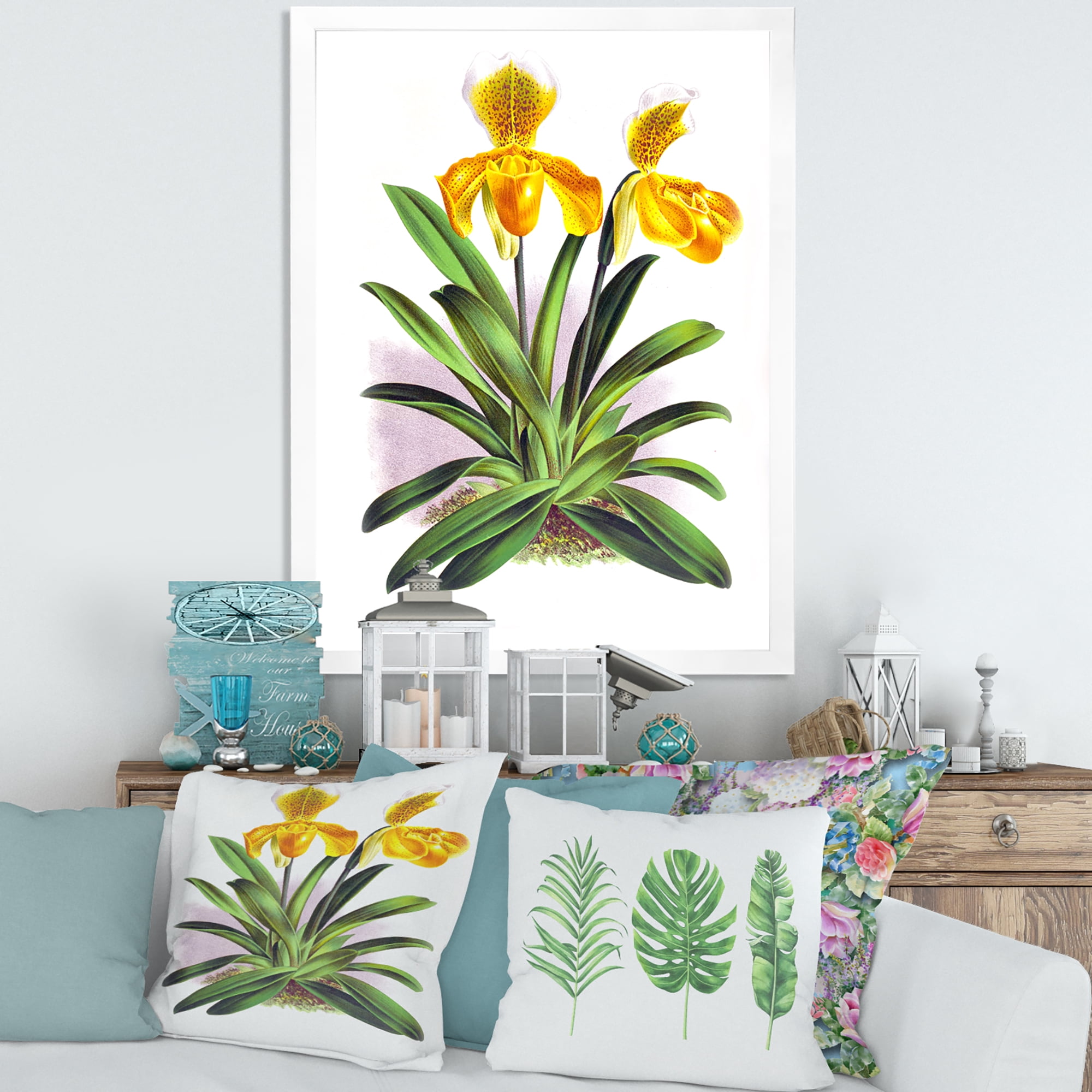 Designart 'Yellow Vintage Orchid' Traditional Framed Art Print