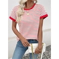 thumbnail image 3 of DOKOTOO Women's Short Sleeve T Shirts Summer Ribbed Knit Crewneck Striped Loose Basic Tee Casual Tops Blouses, 3 of 8