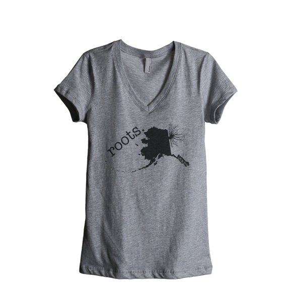 Thread Tank Home Roots State Alaska AK Women's Relaxed V-Neck T-Shirt Tee Heather Grey Small