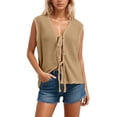 thumbnail image 2 of Huowey Womens Sweater Knit Sweater Vest Sleeveless Solid Color Lace Up Front Open Cardigan Casual Cover Up Tunic Top Soft Stretchy Loose Fit Waistcoat Fall Fashion Winter Clothing,Khaki,M, 2 of 5
