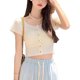 thumbnail image 1 of Camiseta corta de punto, Top corto de punto de manga corta ajustado dulce a la moda para verano, tamaño libre blanco, 1 of 12