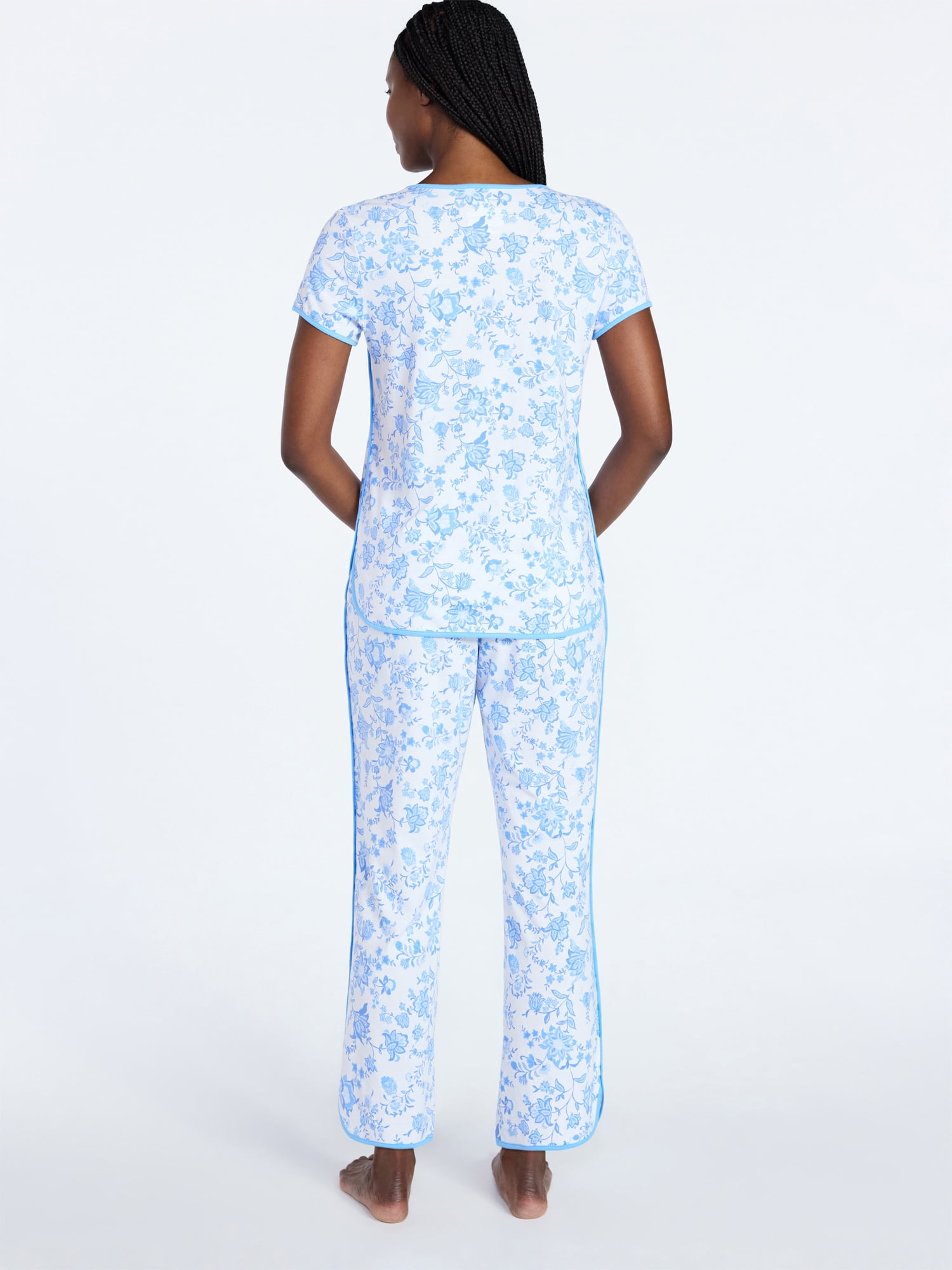 Joyspun Women's Lightweight Short Sleeve Sleep Tee and Pants Set, 2-Piece, Sizes XS-3X