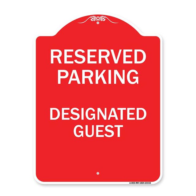 SignMission A-DES-RW-1824-23153 18 x 24 Po Signe de la Série Designer - Parking Réservé - Désigné Invité & 44; Rouge & Blanc