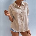 thumbnail image 3 of Blusa de color albaricoque de media manga, corte holgado con bolsillos, top de moda informal para mujer, talla L Summer Chic, 3 of 7