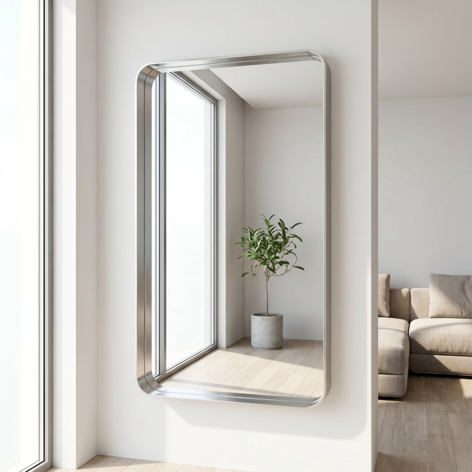 GRAHMCY 30"x50" Rectangular Bathroom Mirror Vanity Wall Mounted Mirror with Deep Frame, Silver