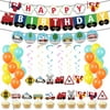 Transportation Themed Birthday Party Decoration Yellow Orange Latex Balloon Balloon Airplane Train Banner Vehicle Cake Toppers Hanging Swirls for Boys 1st 2nd 3rd Birthday Supplies