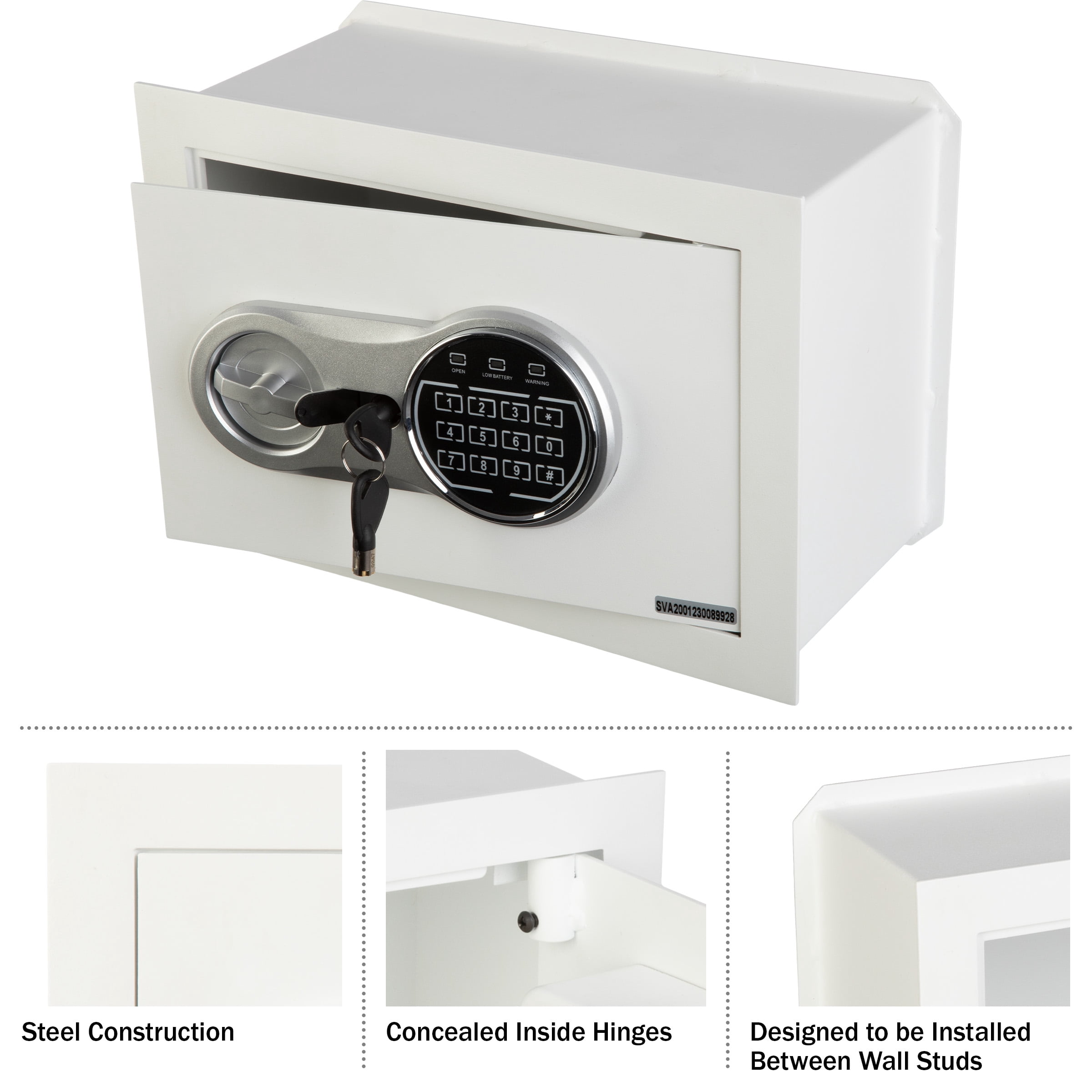 Stalwart Paragon In Wall Safe with Digital Keypad, 12.5" x 6" x 8.75", White