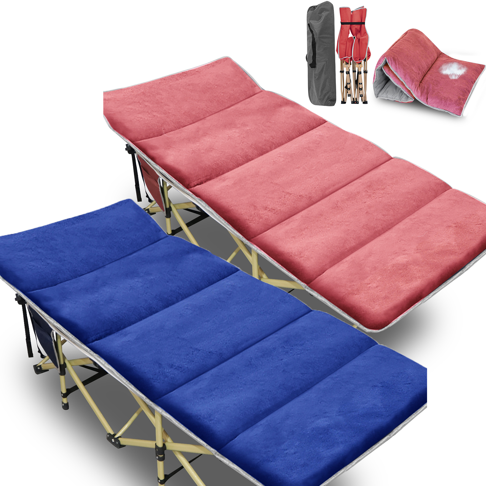 Lilypelle 2 Pack Folding Camping Cot Double Layer Oxford Strong Heavy Duty Sleeping Cots With 2083