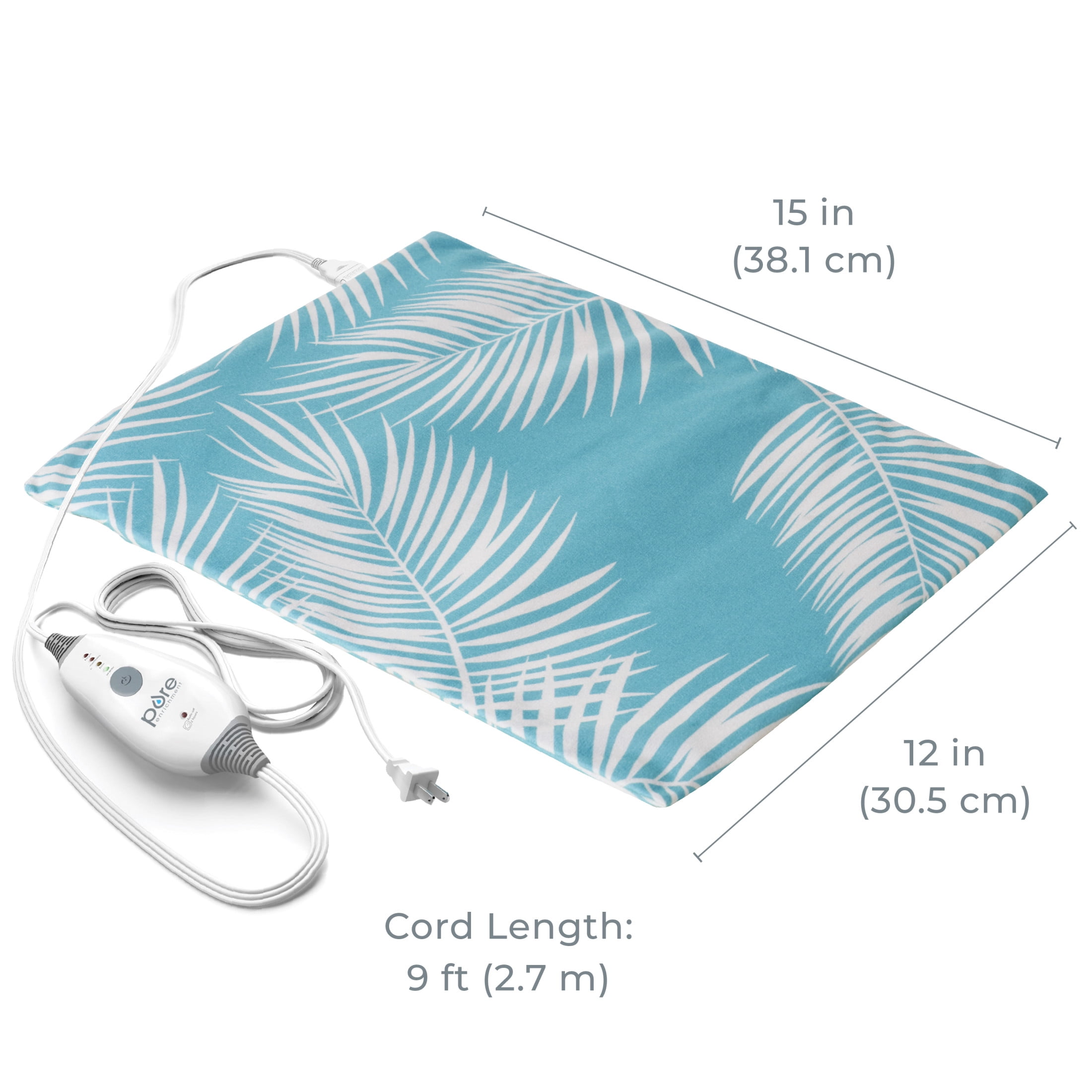 Pure Enrichment PureRelief Express Designer Series Electric Heating Pad - 12” x 15” Fast-Heating with 4 Heat Settings, Machine-Washable Fabric, & 2-Hour Auto Safety Shut-Off - Palm Aqua