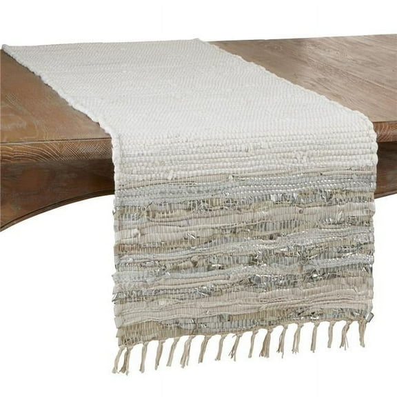 Saro Lifestyle Striped Leather Chindi Table Runner