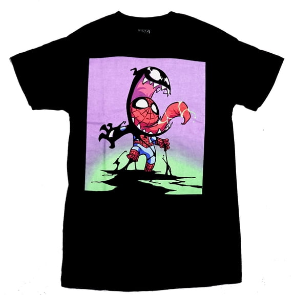 Spider-man Mens T-Shirt - Skottie Young Venom Swallowing Spidey (Small)