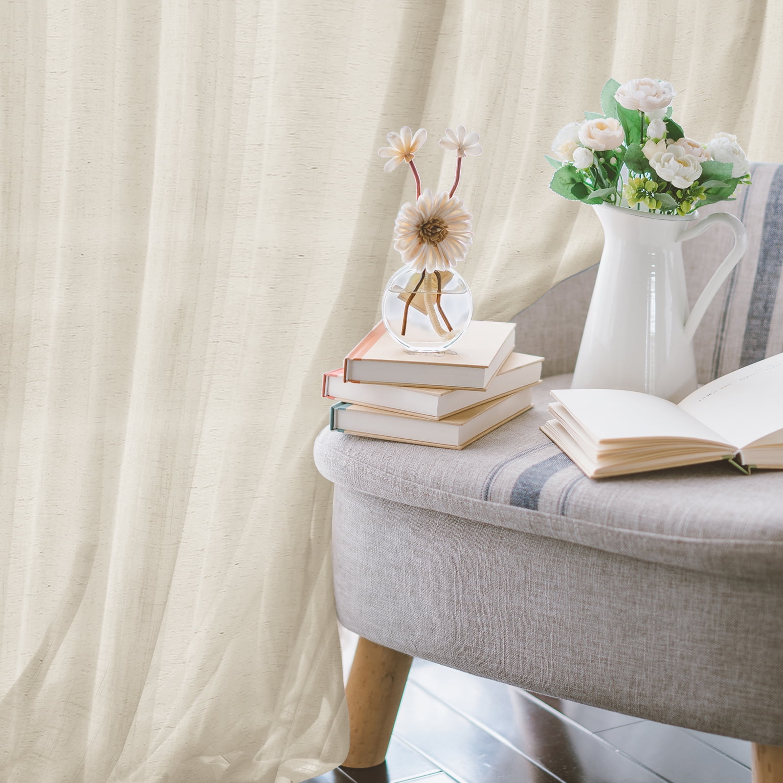 Linen Curtains 84 Inches Long 52" Wide for Bedroom Semi Sheer Natural Linen Window Drapes Ensure privacy Farmhouse Curtains Extra Wide Curtain Panels(2 Panels)