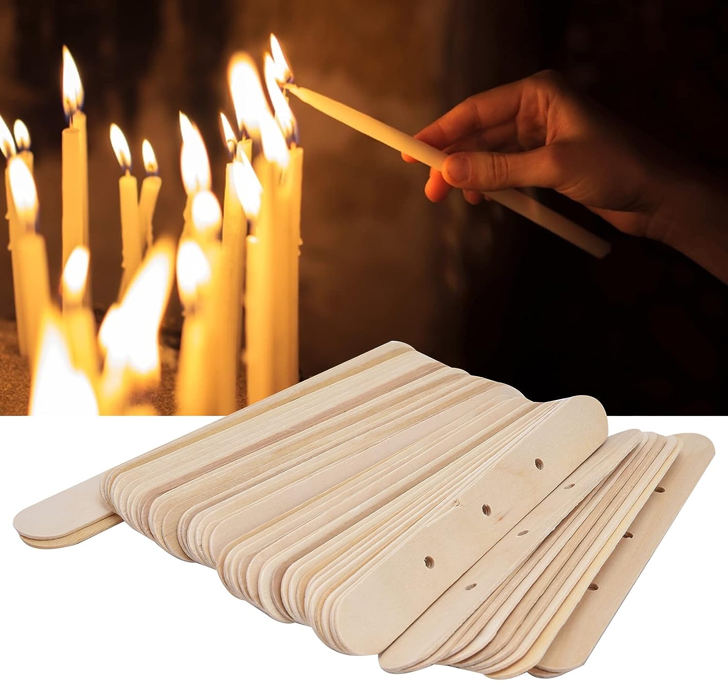 Wooden Candle Wick Holders Pack of 50pcs Wick Centering Devices Candle Wick  Bars for Candle Making(150 * 20mm3 Holes) 