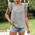 thumbnail image 2 of Short Sleeve Shirts for Women, Women's Gingham Print Blouse Top Square Neck Ruffle Short Sleeve Boho Casual Shirts, 2 of 7