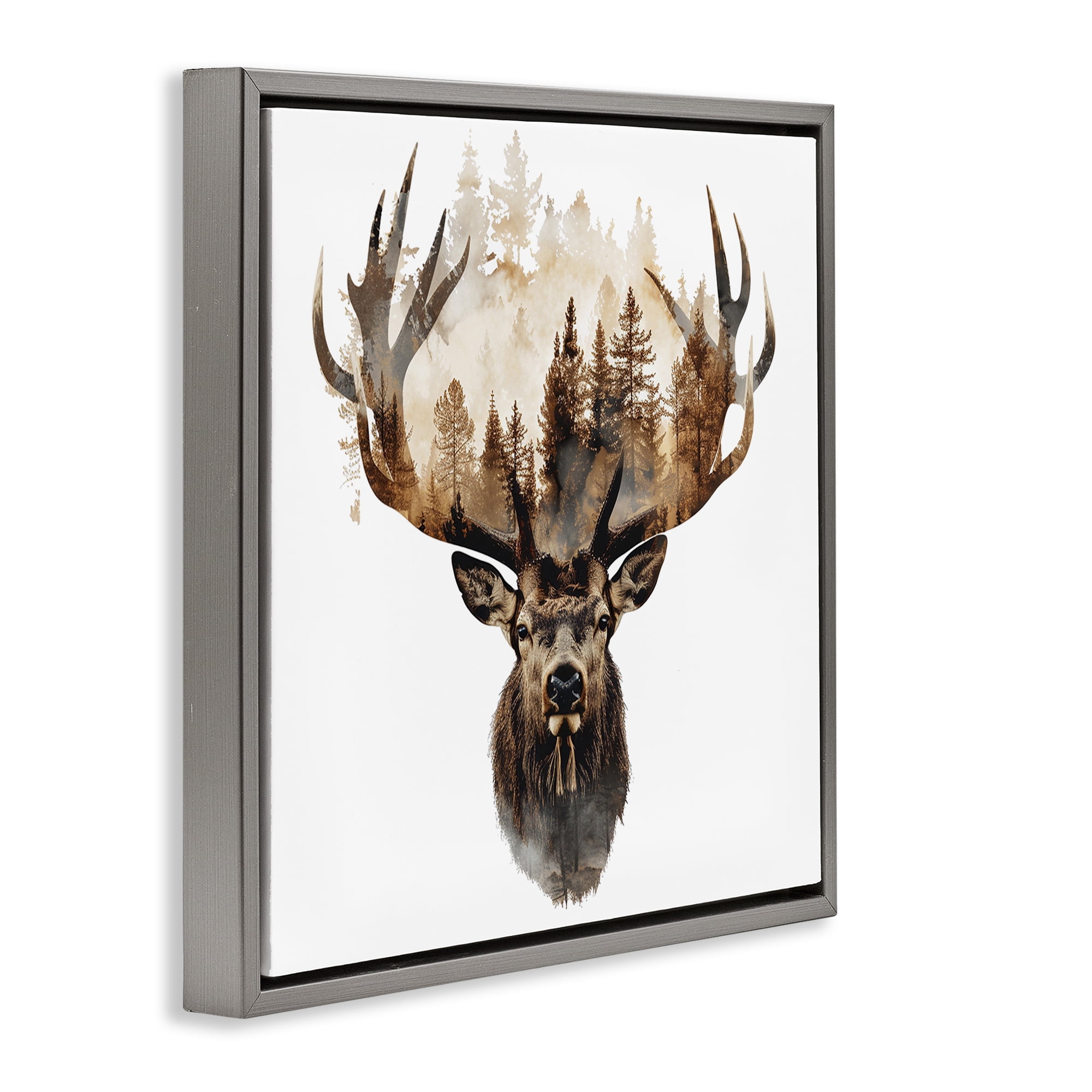 Stupell Industries Deer Forest Silhouette Animals Painting Gray Floater Framed Canvas Art Print Wall Art, 25 x 25