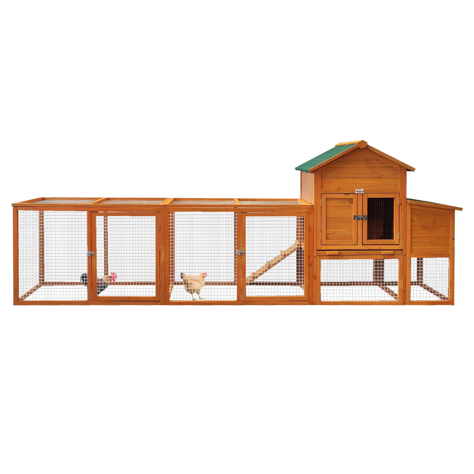 Fir Wood Chicken Coop with Enclosed Run, Elevated Hen House with Nesting Boxes & Lockable Door, Waterproof UV Roof Holds 4-8 Chickens