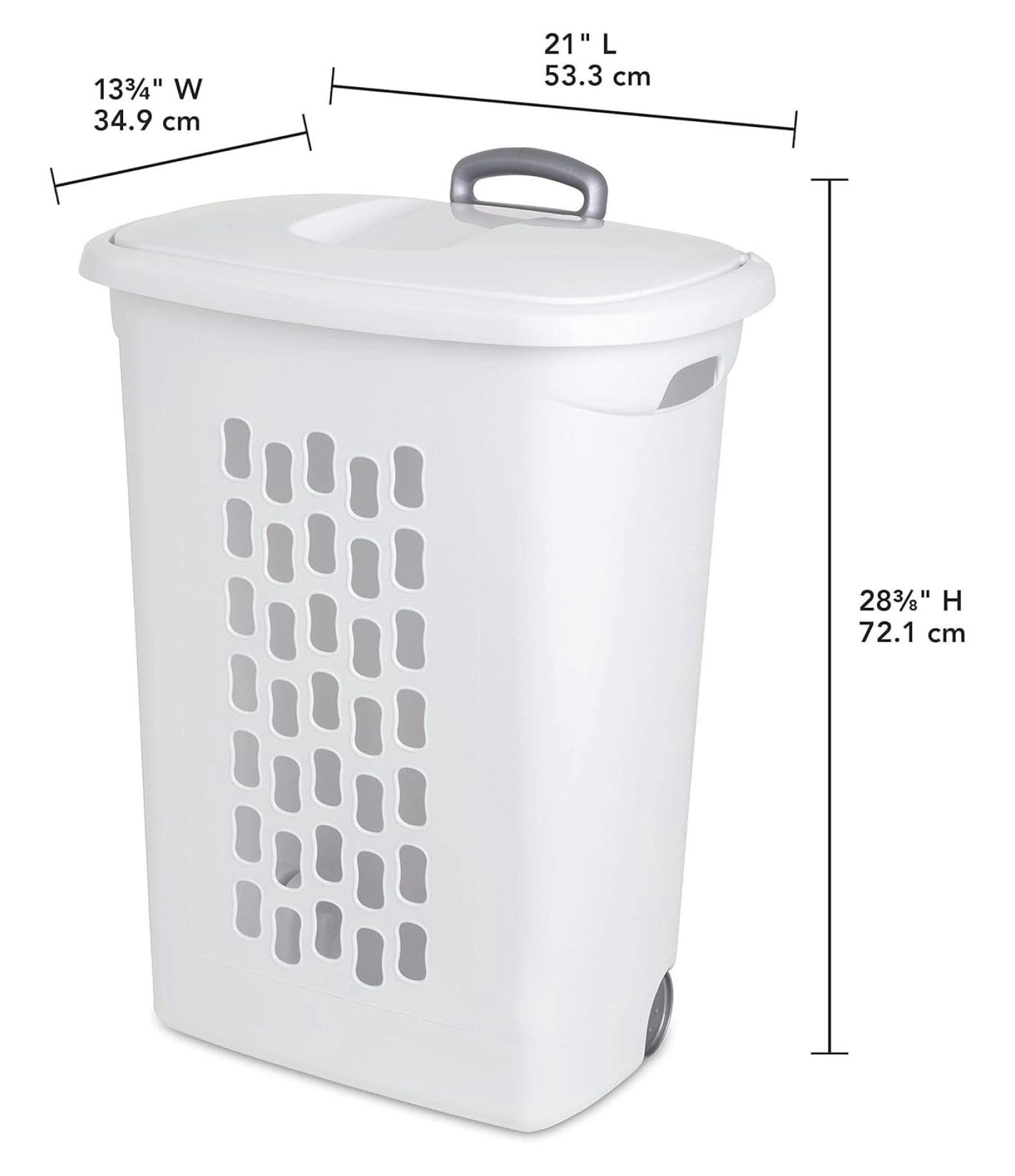Ultra Wheeled Laundry Hamper with Lid, Handle and Wheels for Easy Rolling of Clothes to and from The Laundry Room, Plastic, White, 1-Pack