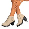 thumbnail image 5 of Retro Style Platform Short Boots For Women Lace Up Side Zipper Block Heel Cold Weather Wear, 5 of 8