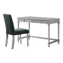 Furniture of America Limous Wood 2-Piece Writing Desk and Chair in Silver