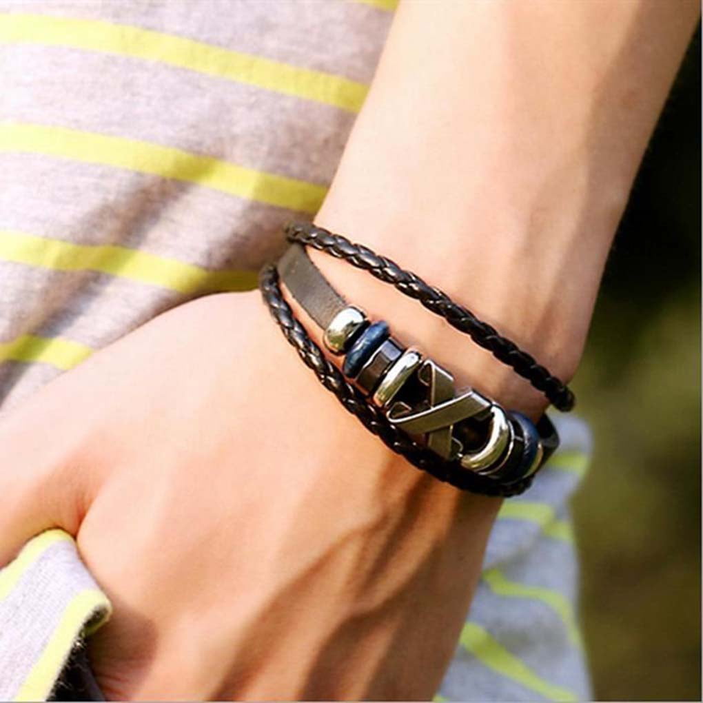 Retro Leather Bracelet Hand Strings Circle Bangle Chain Wrist Bunch