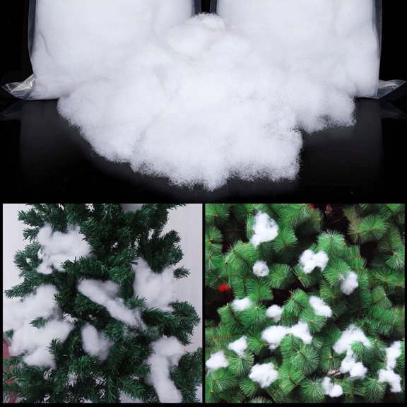 Super Realistic Fake Indoor Snow 100 Grams Cotton-Like Fluffy Snow for Winter Mantle Village, Nativity and Easy Christmas Display Decoration. Hypoallergenic, Flame Resistant and Eco Friendly