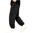 thumbnail image 5 of Auroural girls cargo pants size 14-16 Children's Solid Color Fleece-lined Warmth Loose Casual Fashionable Elastic Waist Casual Sports Workwear Pants Kids, 5 of 9
