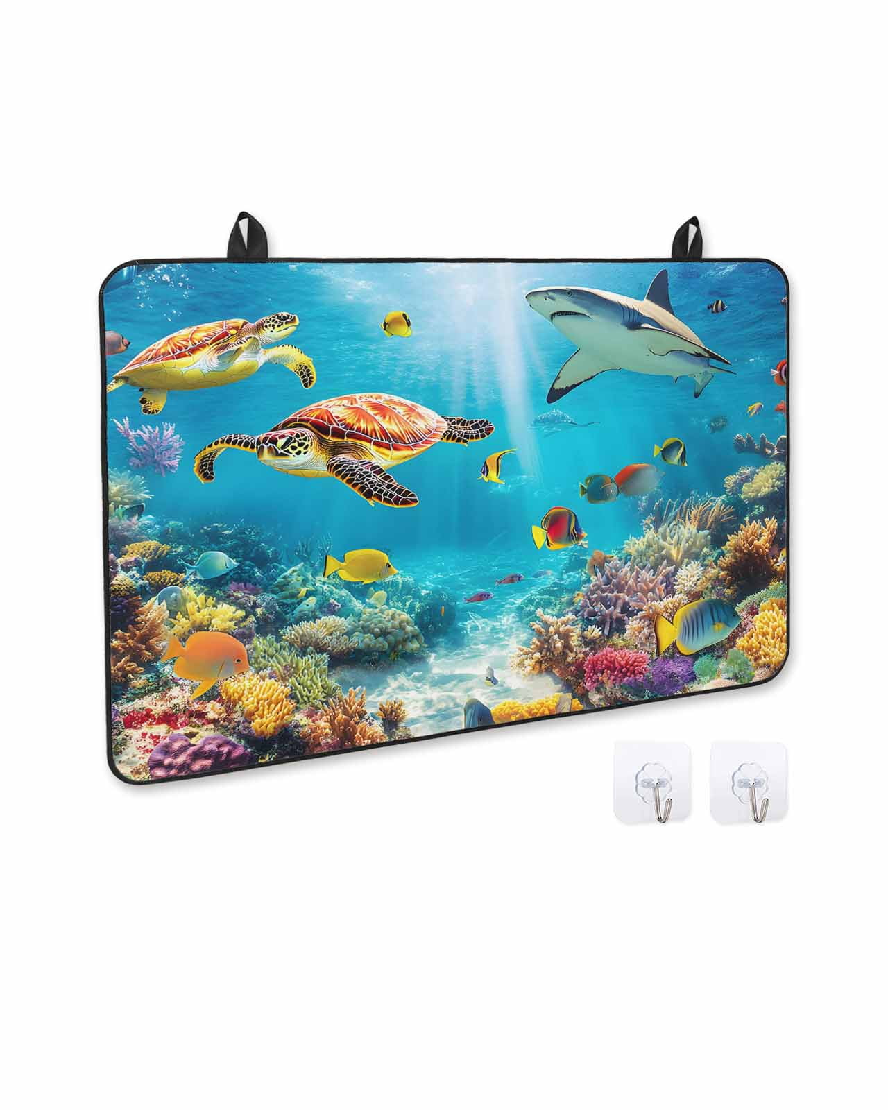 nqOlkjepod Large Induction Cooktop Protector Mat 36"x21", Turtle Stove Top Covers for Electric Stove, Shark Ocean Coral Underwater Scenery Sea Stove Burner Cover Mats, Glass Top Stove Cover