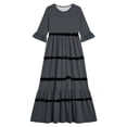 thumbnail image 4 of Girls Summer Maxi Dress Kids Striped Short Sleeve T-Shirt Dress for School Casual Dress with Pockets Dark Gray 11-12 Years, 4 of 7