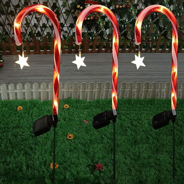 Offres du Cyber_lundi! Offres du Vendredi_noir 50 % de Rabais Clair! Décorations de Noël Extérieures Byikun, Lampe Solaire en Forme de Canne à Sucre, Décorations de Noël Extérieures, Cour, Fête, Décorations de Noël Lot de 3