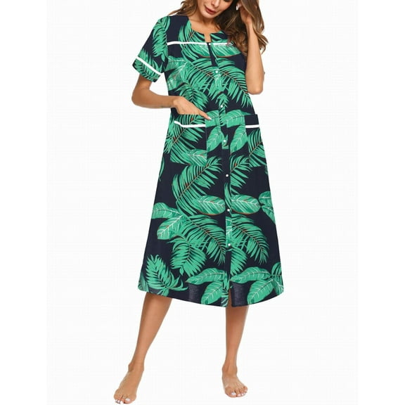 Ekouaer Womens Snap Front Dusters Cotton Housecoat Short Sleeve Nightgown House Dress With Pockets