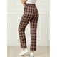 thumbnail image 5 of Pantalones a cuadros casuales para mujer, bolsillos, pierna recta, trabajo, oficina, pantalones Rojo marrón XL, 5 of 6