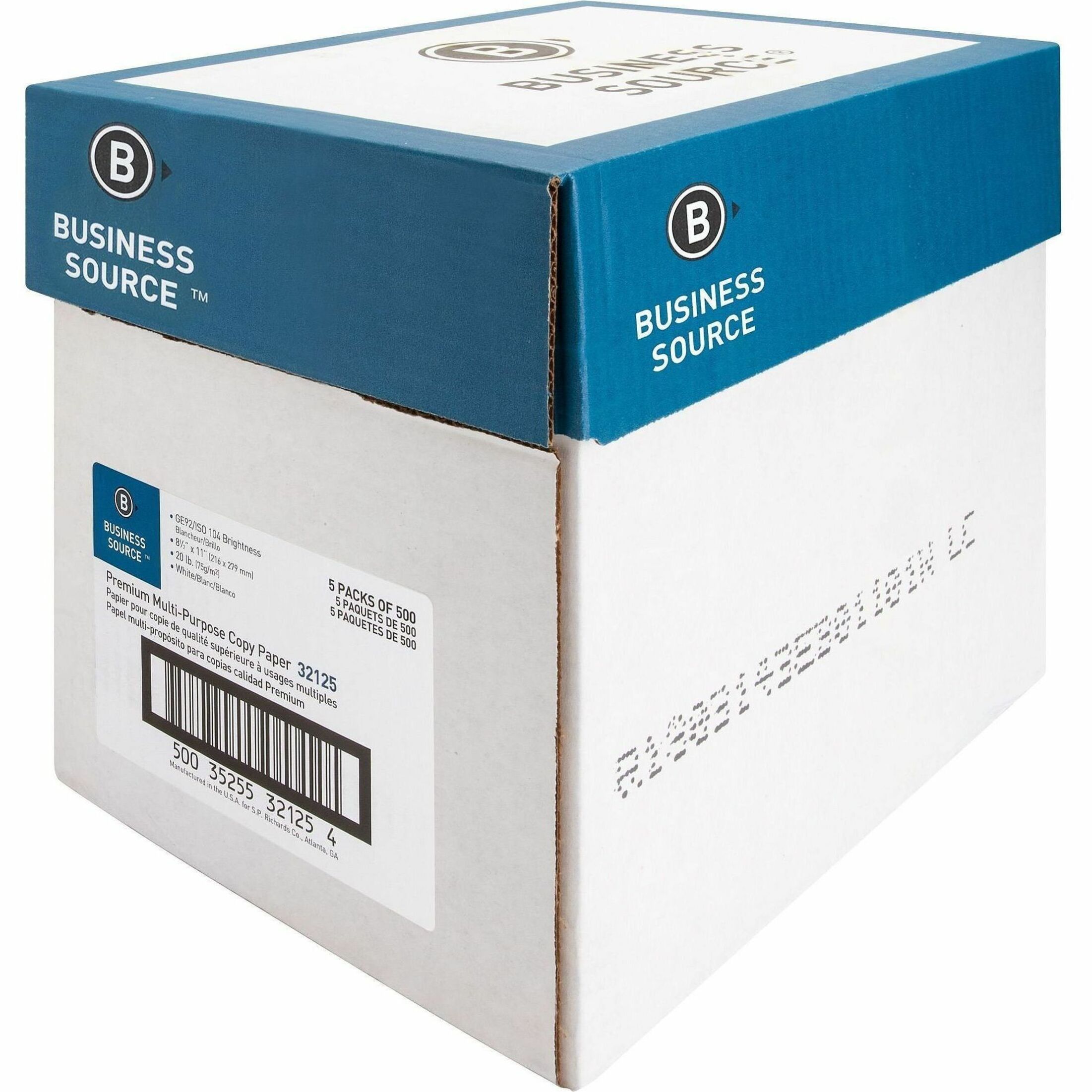 Business Source, BSN32125, Premium Multipurpose Copy Paper, 2500 / Carton, White