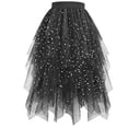 thumbnail image 2 of Women's Solid Tulle Skirts High Low Layered A-line Skirt Irregular Tutu for Women - Puffy Fairy Skirt Elastic High Waist Sparkly Dance Skirts - Skirts for Daily Party Club Black L, 2 of 6