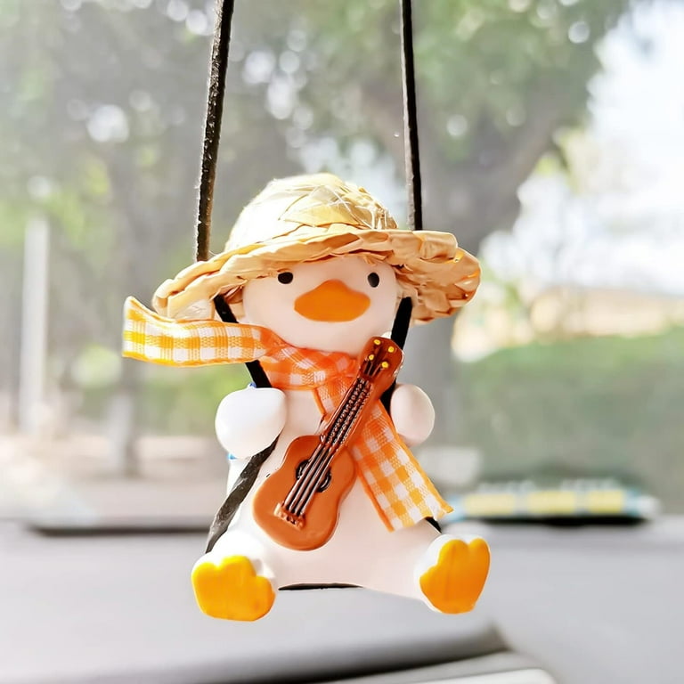 Swinging Duck Car Hanging Ornament - Cute Guitar-Playing Duck Pendant For Rearview Mirror, Fun Car Accessories Gift