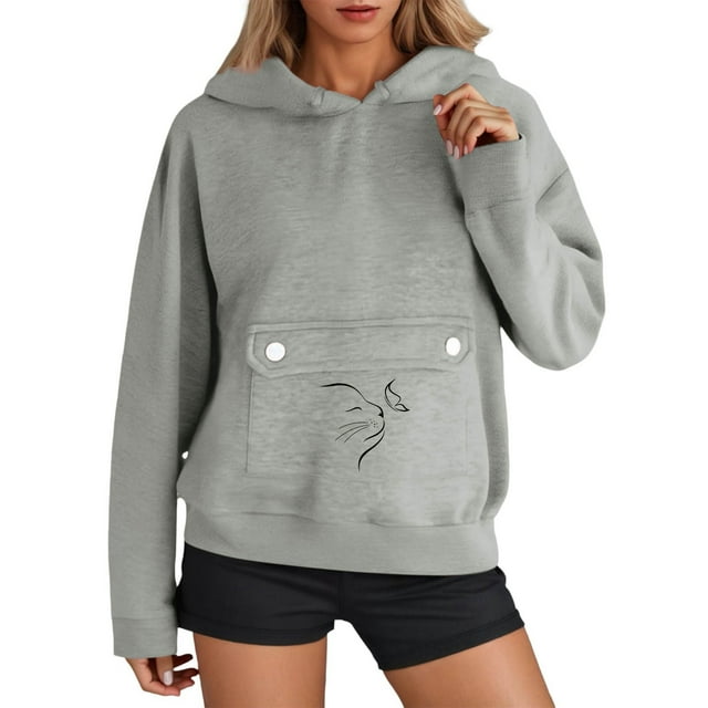 Chandail à Capuche pour Femmes avec Pochette pour Chat, Chandail Doux et Chaud pour Usage Quotidien