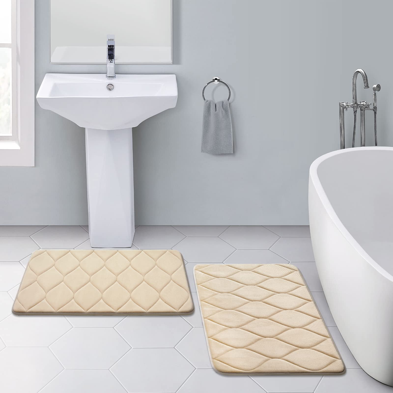 Smiry Memory Foam Bathroom Rugs, Ultra Soft & Non-Slip Bath Runner Mat, 24"x47", Beige