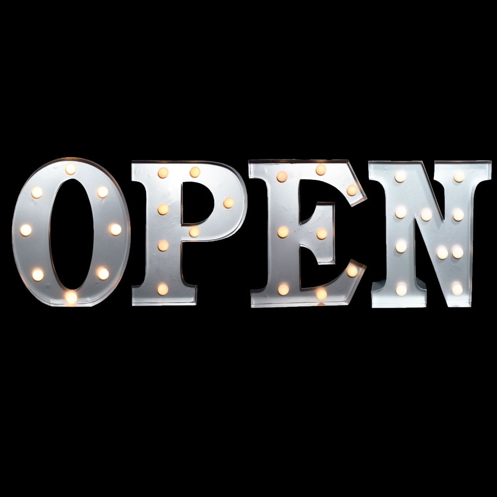 Marquee Light 'OPEN' LED Metal Sign (10 Inch, Battery Operated