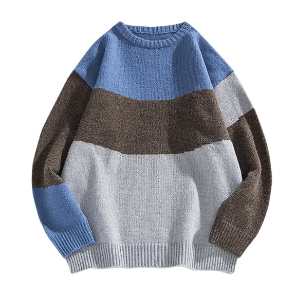IROINNID Men's Sweater Round Neck Long Sleeve Jumper Mid-Length Stripes Leisure Pullover Sweater Blouse