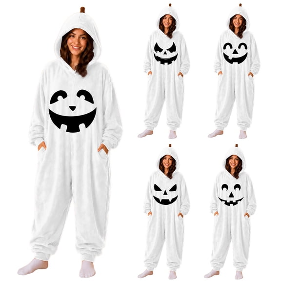Black Adult Hooded Pumpkin Plush Onesie Pajamas, Funny Onsies Halloween Costume Polyester Plush Fleece Hooded Funny Cozy Pajamas Jumpsuit Thickened Casual Loungewear Outfits S