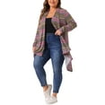 thumbnail image 4 of Suéteres de cárdigan de talla grande para mujer Agnes Orinda, livianos, de manga larga, con frente abierto y rayas 1X Púrpura, 4 of 6