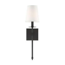 1 Light Bohemian Metal Wall Sconce with White Fabric-20 inches H By 5 inches W-Matte Black Finish Bailey Street Home 159-Bel-2893996