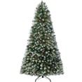 thumbnail image 2 of 9ft Snow Flocked Christmas Tree with Lights, Christmas Tree with Pine Cones, Berries, Foot Pedal, 2128 Branch Tips, 900 Warm Lights and Metal Stand by Homestock, 2 of 8