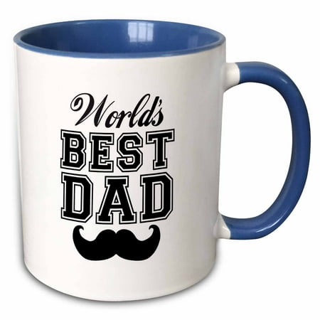 3dRose Worlds best dad with funny black mustache - retro moustache vintage font - fathers day daddy gift - Two Tone Blue Mug,