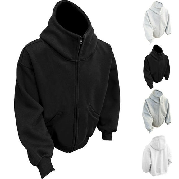 safuny Men's Full Zip Hoodie Casual Fleece Lined Solid Sweatshirt with Pockets Black L