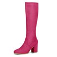 thumbnail image 1 of Botas hasta la rodilla Allegra K Tacón grueso Cremallera lateral Punta redonda Rosa caliente 41, 1 of 7