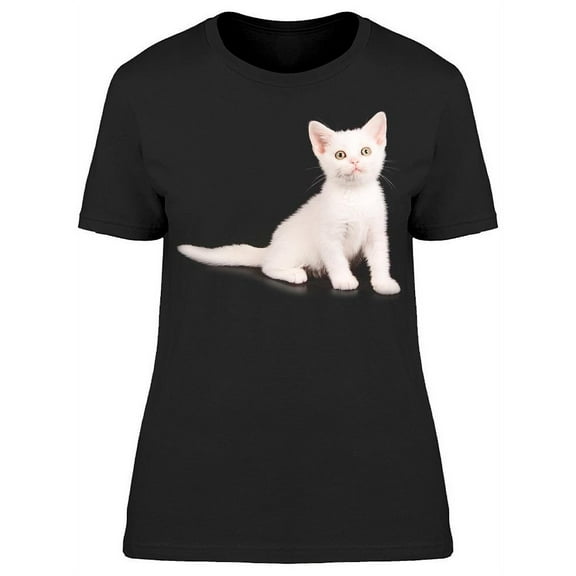 A Sitting White Shorthair Cat T-Shirt Women -Image by Shutterstock, Female x-Large