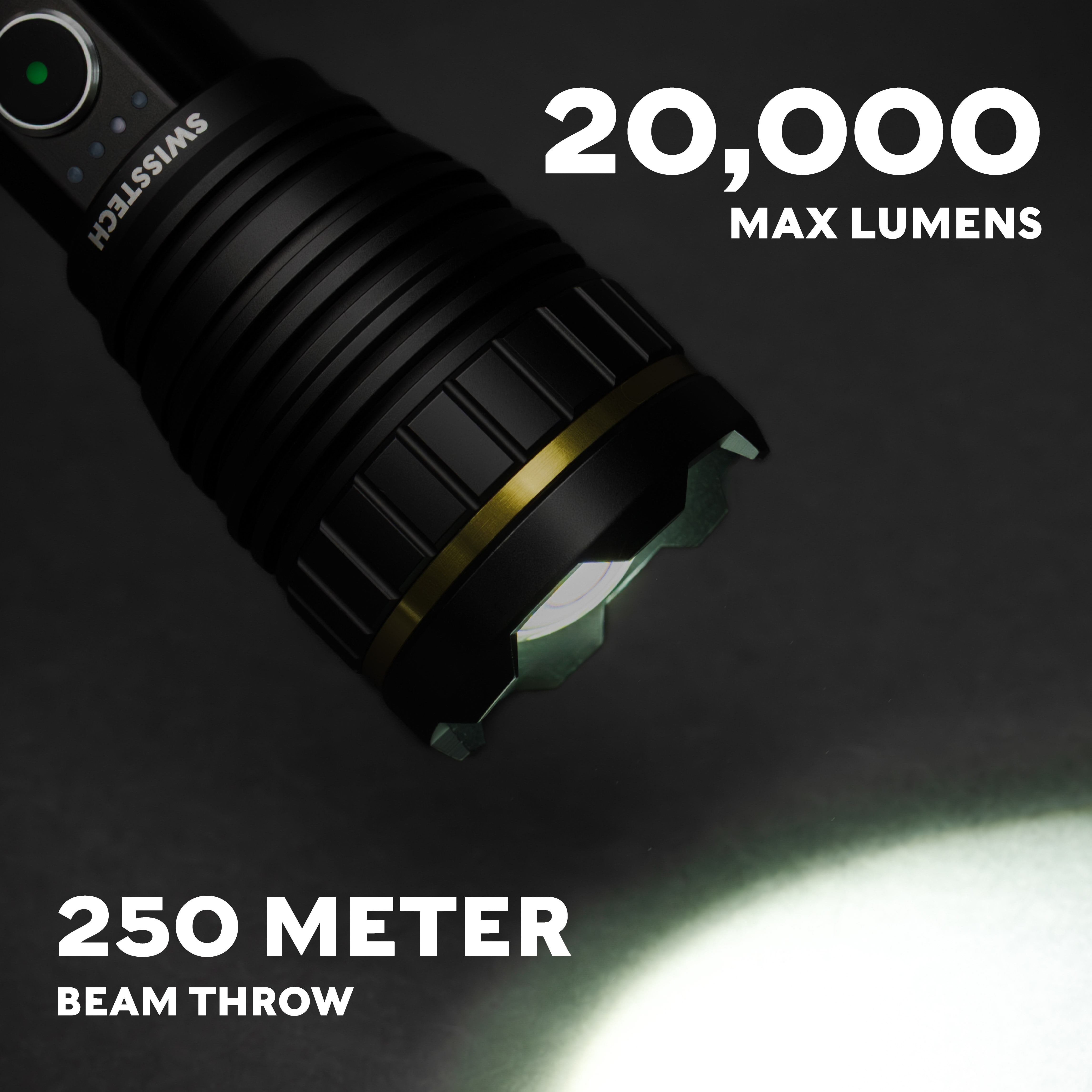 Swiss Tech Erhellen 20, 20000 Lumen Rechargeable LED Flashlight with USB-C, IP67