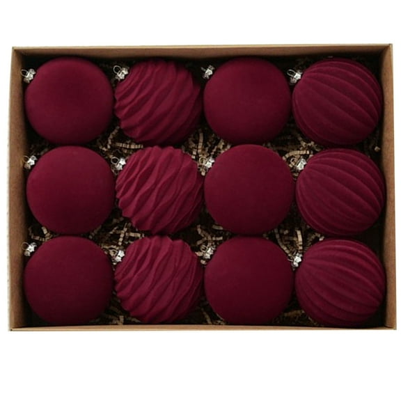 KRONDO Flocking Red Glitter Ornaments Ball Christmas Ball Dark Christmas Ornaments Sets Velvet Red Christmas Balls Ornaments Christmas Ball Christmas Tree Decoration 12pcs