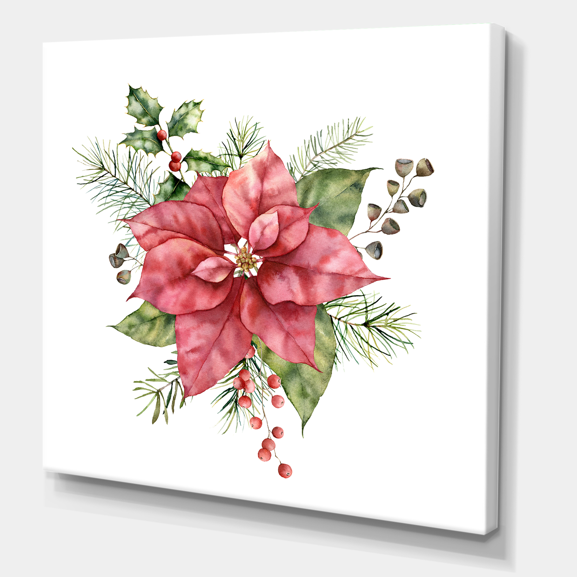 Designart ' Christmas Fir Branch and Holly Mistletoe Berries II ' Traditional Canvas Wall Art Print