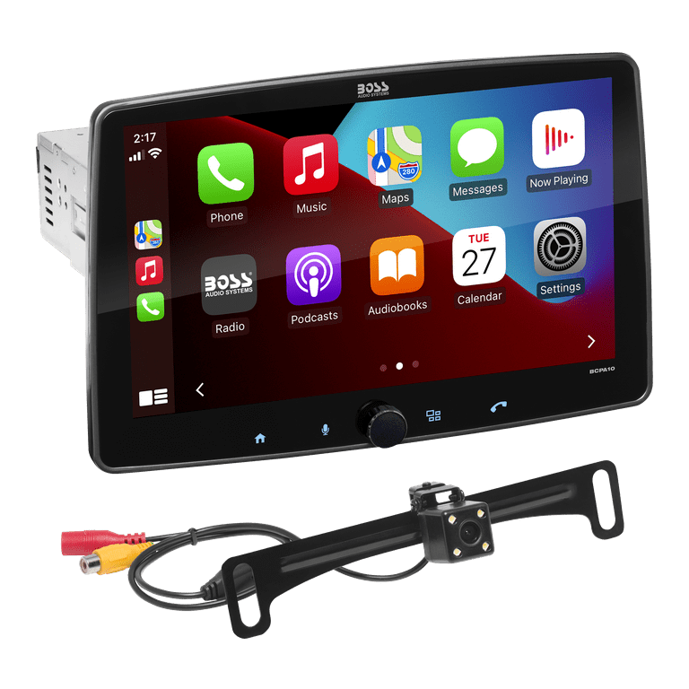 BOSS Audio Systems BCPA10RC CarPlay Android Auto 1 Din Stereo with Backup  Camera 